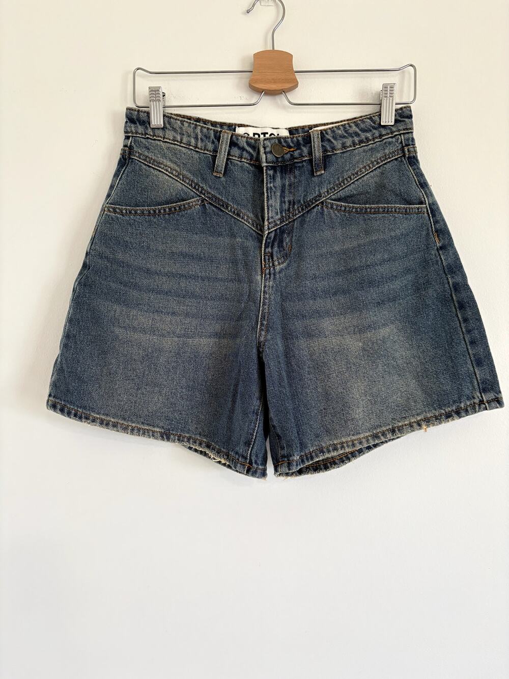 PTCL Ethikal Brand Western Yoke High Rise Denim Shorts Medium Vintage Wash 26